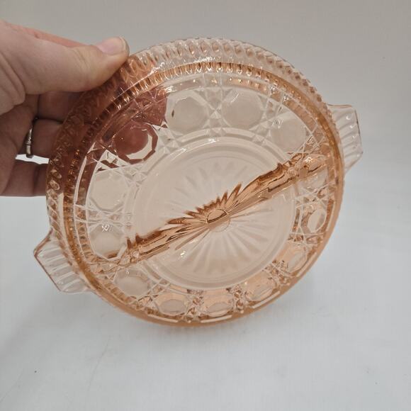 Vintage Indiana pink depression glass Windsor Buttons & Cane divided relish dish - Picture 3 of 4